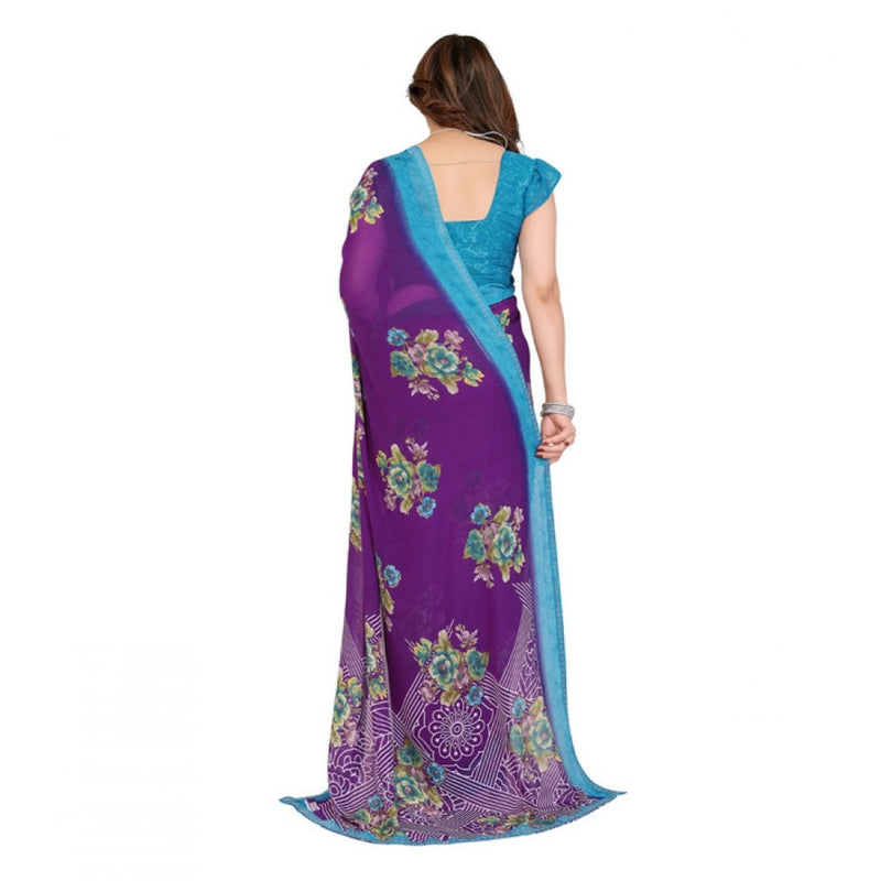 Mayawye Women's Georgette Printed Saree With Unstitched Blouse 5.5Mtr (Purple)