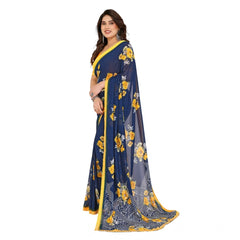 Mayawye Women's Georgette Printed Saree With Unstitched Blouse 5.5Mtr (Blue)