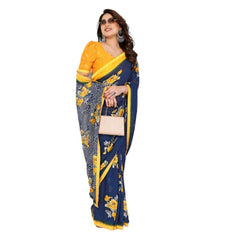 Mayawye Women's Georgette Printed Saree With Unstitched Blouse 5.5Mtr (Blue)