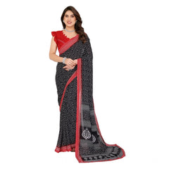 Mayawye Women's Georgette Printed Saree With Unstitched Blouse 5.5Mtr (Black)