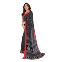 Mayawye Women's Georgette Printed Saree With Unstitched Blouse 5.5Mtr (Black)