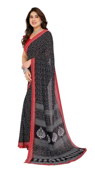 Mayawye Women's Georgette Printed Saree With Unstitched Blouse 5.5Mtr (Black)