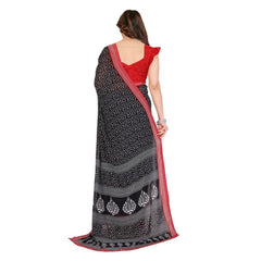 Mayawye Women's Georgette Printed Saree With Unstitched Blouse 5.5Mtr (Black)