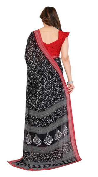 Mayawye Women's Georgette Printed Saree With Unstitched Blouse 5.5Mtr (Black)
