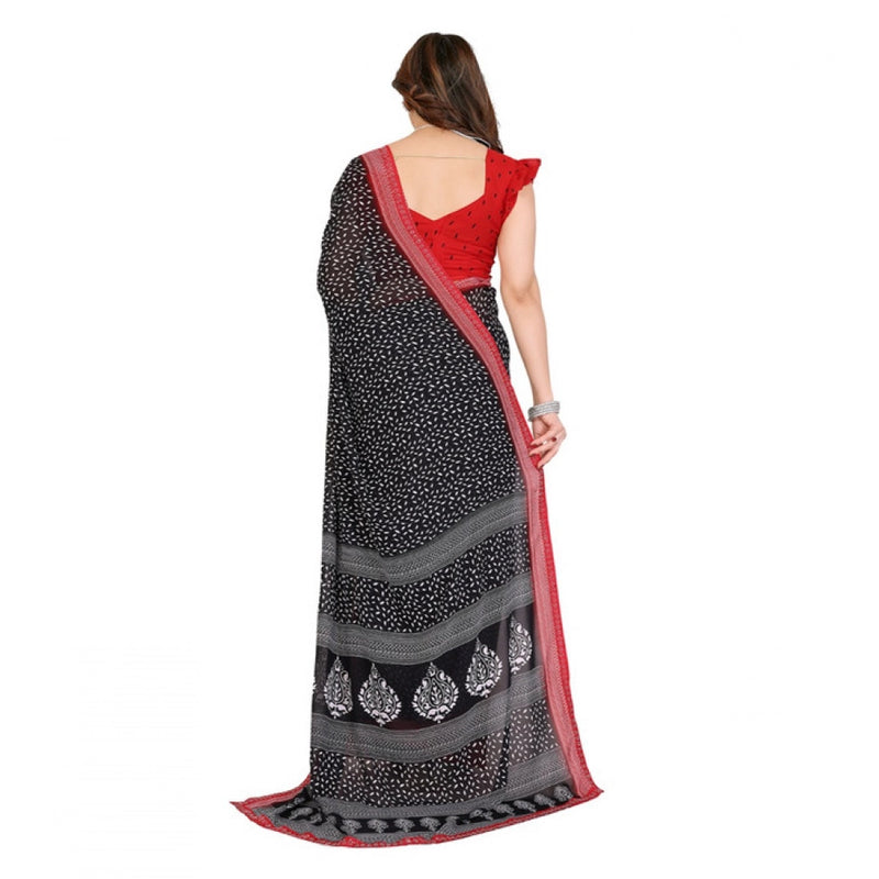 Mayawye Women's Georgette Printed Saree With Unstitched Blouse 5.5Mtr (Black)