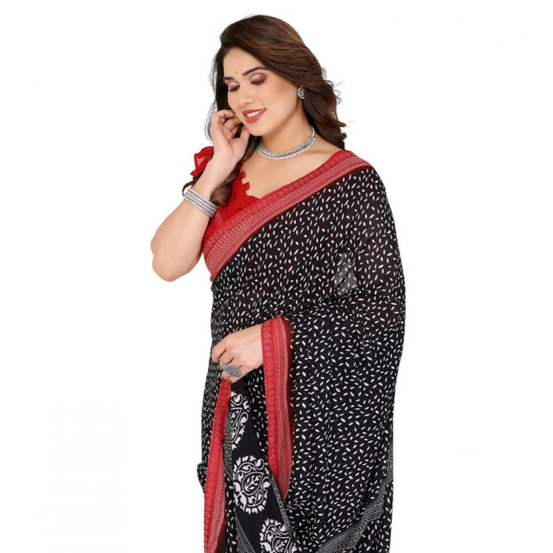 Mayawye Women's Georgette Printed Saree With Unstitched Blouse 5.5Mtr (Black)