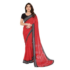 Mayawye Women's Georgette Printed Saree With Unstitched Blouse 5.5Mtr (Red)