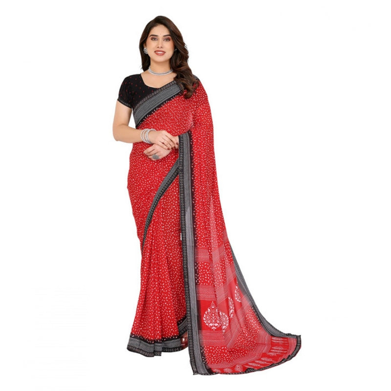 Mayawye Women's Georgette Printed Saree With Unstitched Blouse 5.5Mtr (Red)