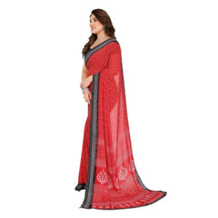 Mayawye Women's Georgette Printed Saree With Unstitched Blouse 5.5Mtr (Red)