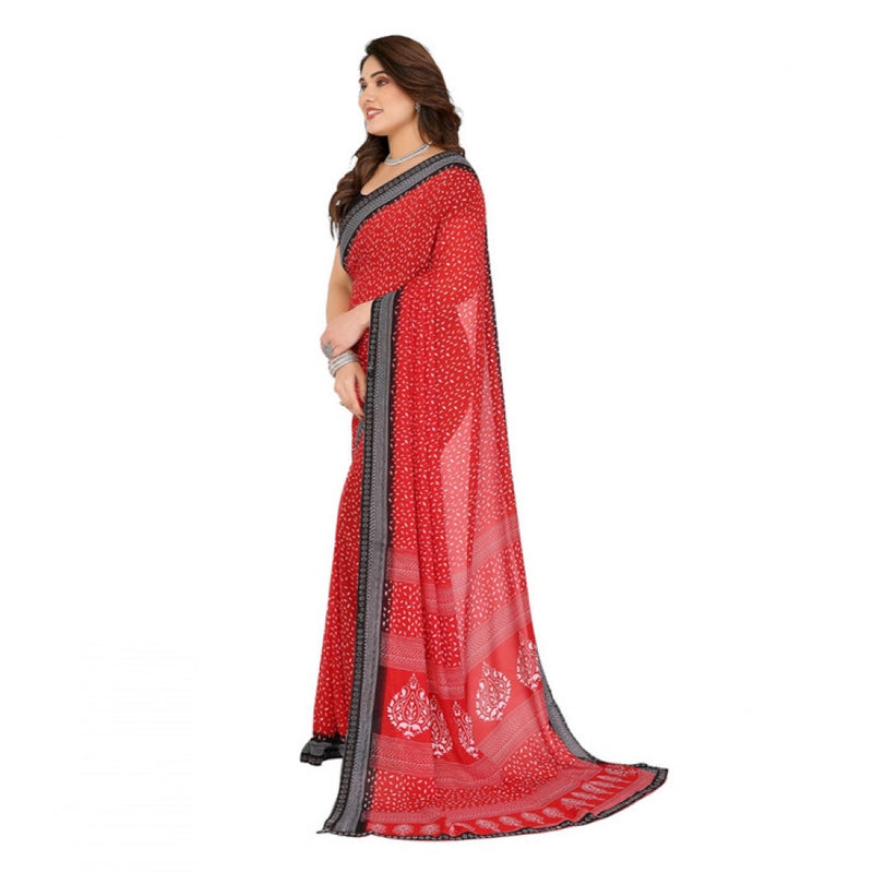 Mayawye Women's Georgette Printed Saree With Unstitched Blouse 5.5Mtr (Red)