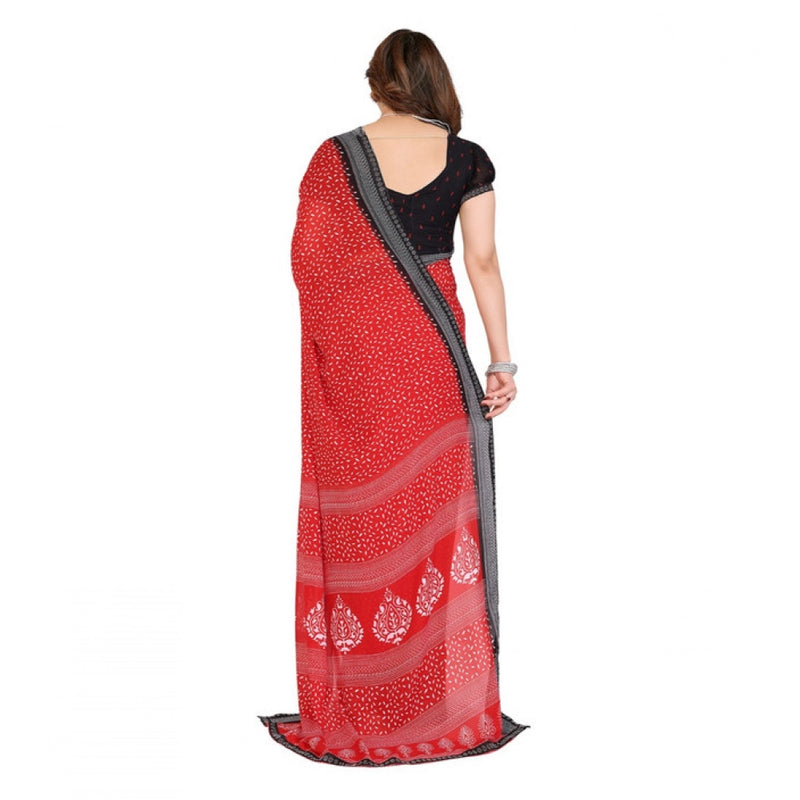 Mayawye Women's Georgette Printed Saree With Unstitched Blouse 5.5Mtr (Red)