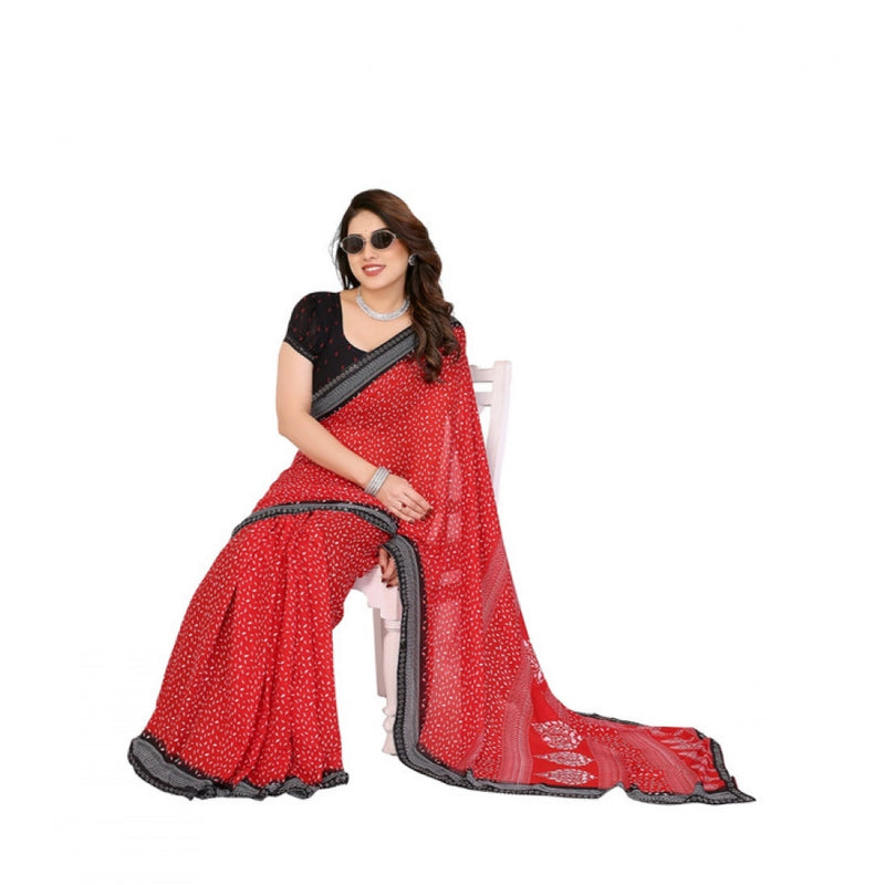 Mayawye Women's Georgette Printed Saree With Unstitched Blouse 5.5Mtr (Red)