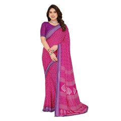 Mayawye Women's Georgette Printed Saree With Unstitched Blouse 5.5Mtr (Red)
