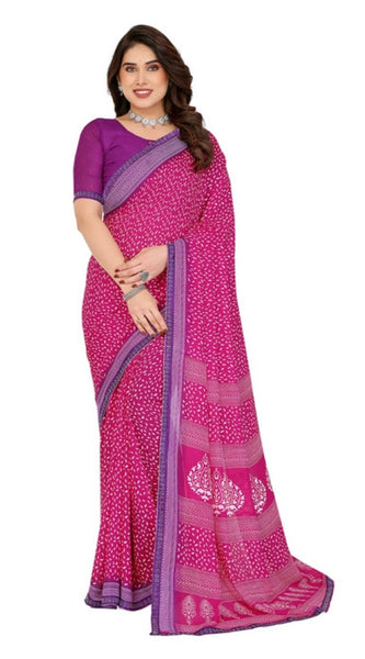 Mayawye Women's Georgette Printed Saree With Unstitched Blouse 5.5Mtr (Red)