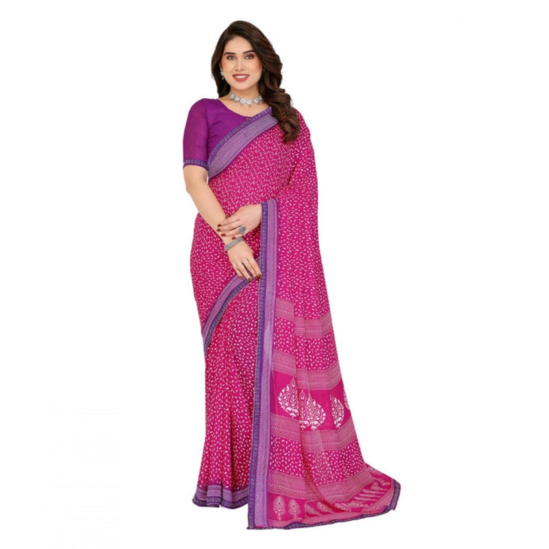 Mayawye Women's Georgette Printed Saree With Unstitched Blouse 5.5Mtr (Red)
