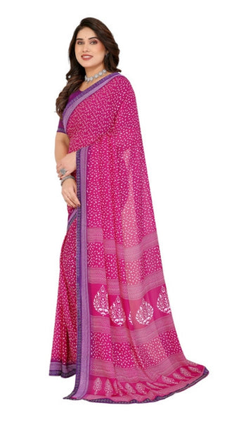 Mayawye Women's Georgette Printed Saree With Unstitched Blouse 5.5Mtr (Red)