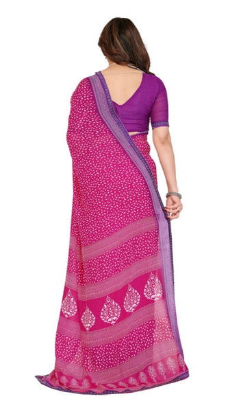 Mayawye Women's Georgette Printed Saree With Unstitched Blouse 5.5Mtr (Red)