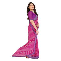 Mayawye Women's Georgette Printed Saree With Unstitched Blouse 5.5Mtr (Red)
