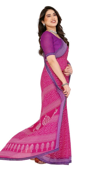 Mayawye Women's Georgette Printed Saree With Unstitched Blouse 5.5Mtr (Red)