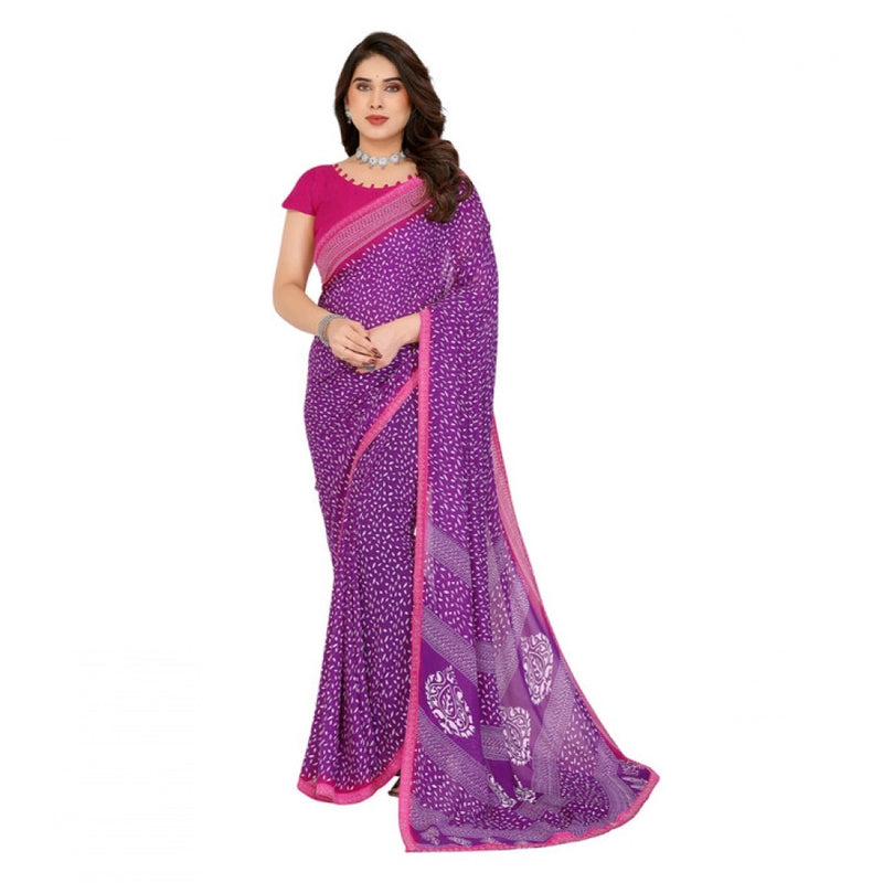 Mayawye Women's Georgette Printed Saree With Unstitched Blouse 5.5Mtr (Purple)
