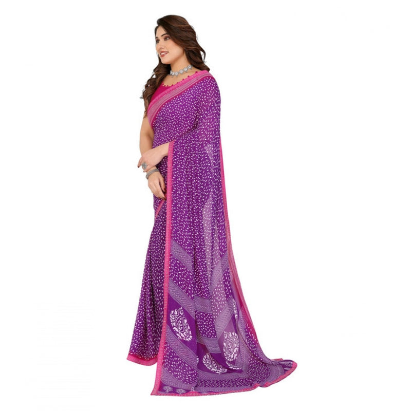 Mayawye Women's Georgette Printed Saree With Unstitched Blouse 5.5Mtr (Purple)