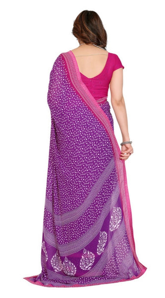 Mayawye Women's Georgette Printed Saree With Unstitched Blouse 5.5Mtr (Purple)