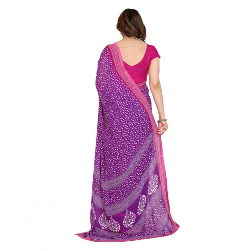 Mayawye Women's Georgette Printed Saree With Unstitched Blouse 5.5Mtr (Purple)