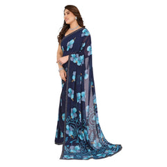 Mayawye Women's Georgette Printed Saree With Unstitched Blouse 5.5Mtr (Navy Blue)