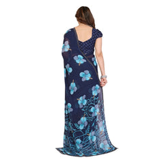 Mayawye Women's Georgette Printed Saree With Unstitched Blouse 5.5Mtr (Navy Blue)