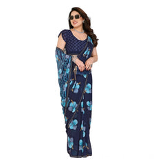 Mayawye Women's Georgette Printed Saree With Unstitched Blouse 5.5Mtr (Navy Blue)
