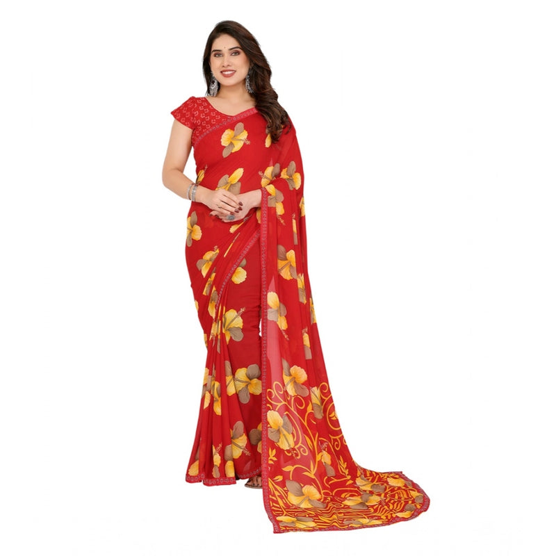 Mayawye Women's Georgette Printed Saree With Unstitched Blouse 5.5Mtr (Orange)