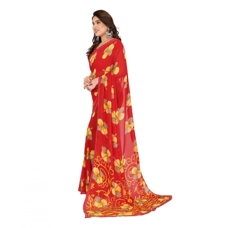 Mayawye Women's Georgette Printed Saree With Unstitched Blouse 5.5Mtr (Orange)