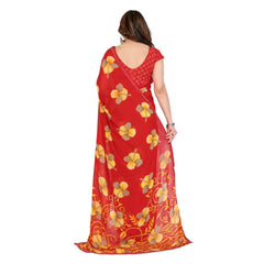 Mayawye Women's Georgette Printed Saree With Unstitched Blouse 5.5Mtr (Orange)