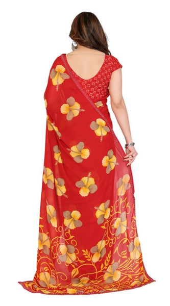 Mayawye Women's Georgette Printed Saree With Unstitched Blouse 5.5Mtr (Orange)
