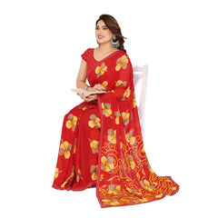 Mayawye Women's Georgette Printed Saree With Unstitched Blouse 5.5Mtr (Orange)
