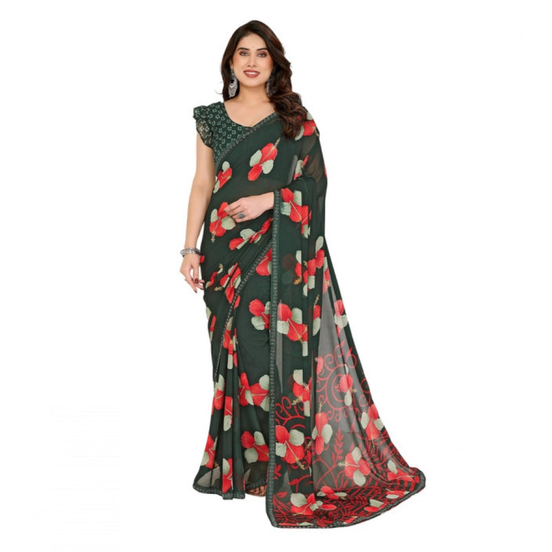 Mayawye Women's Georgette Printed Saree With Unstitched Blouse 5.5Mtr (Green)