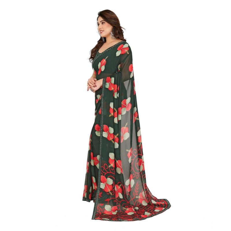 Mayawye Women's Georgette Printed Saree With Unstitched Blouse 5.5Mtr (Green)