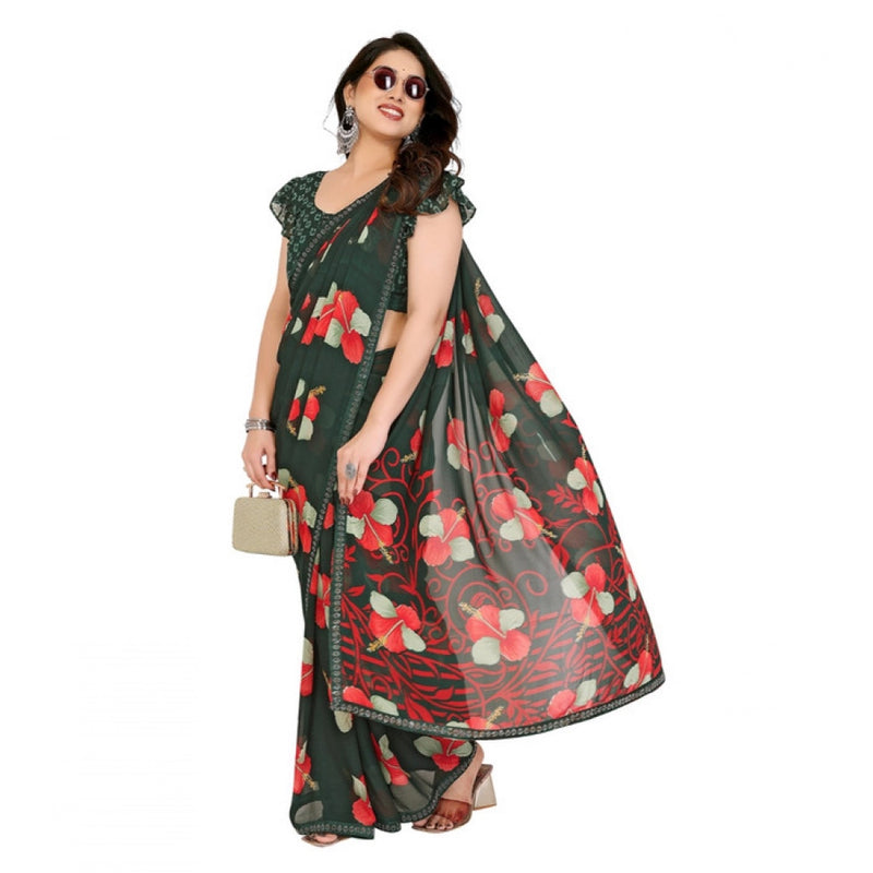 Mayawye Women's Georgette Printed Saree With Unstitched Blouse 5.5Mtr (Green)