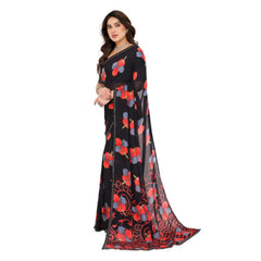 Mayawye Women's Georgette Printed Saree With Unstitched Blouse 5.5Mtr (Black)