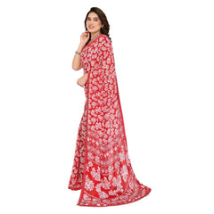 Mayawye Women's Georgette Printed Saree With Unstitched Blouse 5.5Mtr (Red)