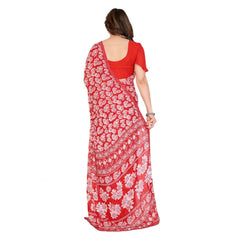 Mayawye Women's Georgette Printed Saree With Unstitched Blouse 5.5Mtr (Red)