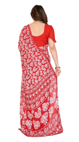 Mayawye Women's Georgette Printed Saree With Unstitched Blouse 5.5Mtr (Red)