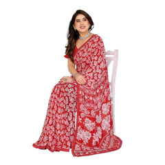 Mayawye Women's Georgette Printed Saree With Unstitched Blouse 5.5Mtr (Red)