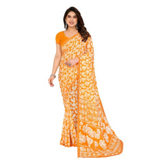 Mayawye Women's Georgette Printed Saree With Unstitched Blouse 5.5Mtr (Yellow)