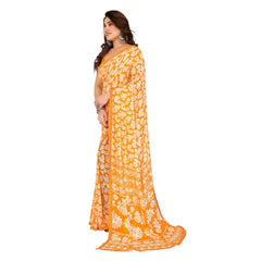 Mayawye Women's Georgette Printed Saree With Unstitched Blouse 5.5Mtr (Yellow)