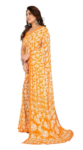 Mayawye Women's Georgette Printed Saree With Unstitched Blouse 5.5Mtr (Yellow)