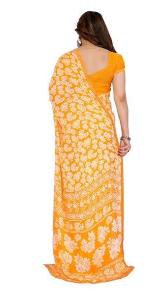 Mayawye Women's Georgette Printed Saree With Unstitched Blouse 5.5Mtr (Yellow)