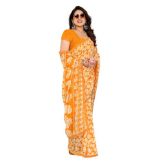 Mayawye Women's Georgette Printed Saree With Unstitched Blouse 5.5Mtr (Yellow)