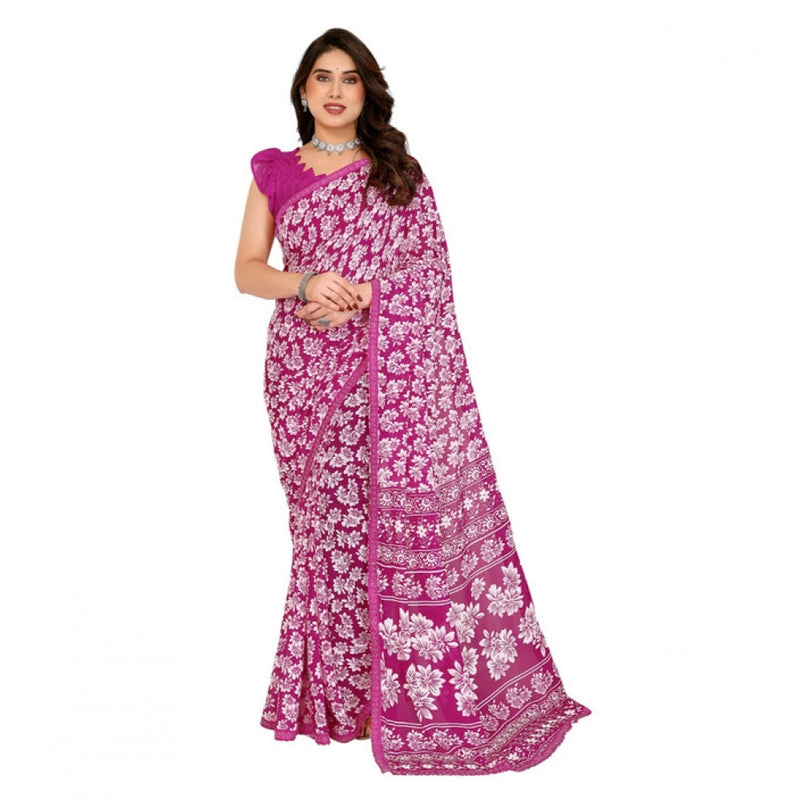 Mayawye Women's Georgette Printed Saree With Unstitched Blouse 5.5Mtr (Pink)