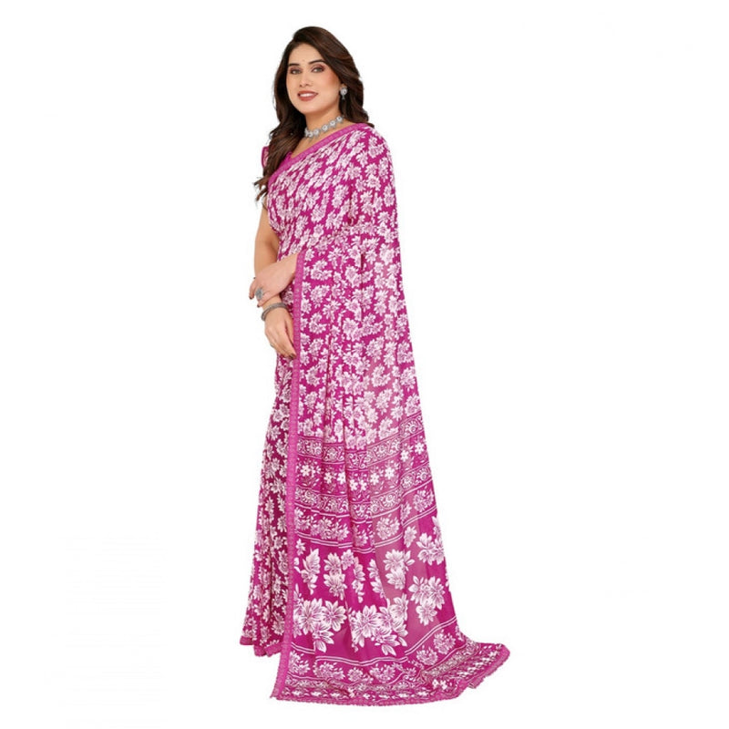 Mayawye Women's Georgette Printed Saree With Unstitched Blouse 5.5Mtr (Pink)